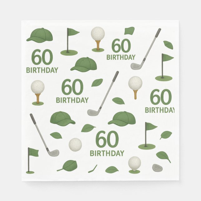 Golfer 60th Birthday with golf ball and iron Napkins (Front)