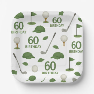 Golfer 60th Birthday with golf ball and iron Paper Plates