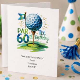 Golfer 60th Birthday with golf ball on tee Invitation