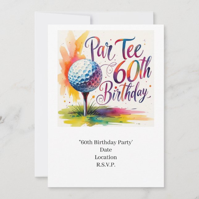Golfer 60th Birthday with golf ball on tee Invitation (Front)