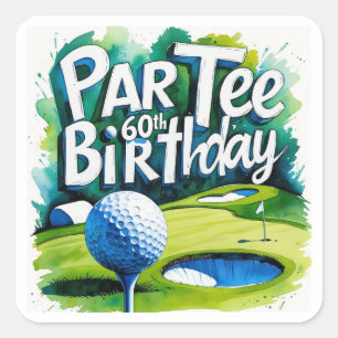 Golfer 60th Birthday with golf ball on tee Square Sticker