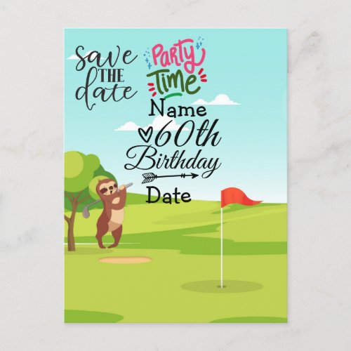 Golfer 60th Birthday with golf cart Save the Date  Invitation Postcard