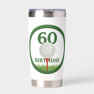 Golfer 60th Birthday with golf flag and cake Insulated Tumbler