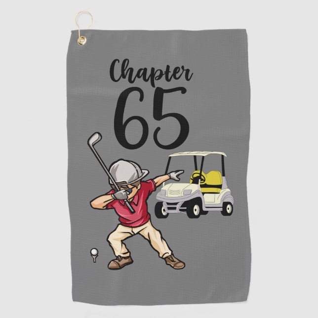 Golfer 65th Birthday Dabbing with golf cart Golf Towel (Front)