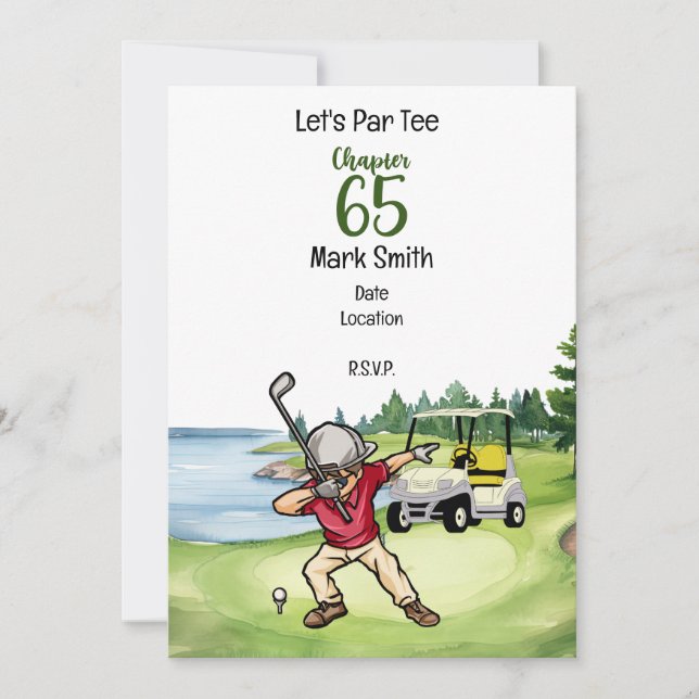 Golfer 65th Birthday Dabbing with golf cart Invitation (Front)