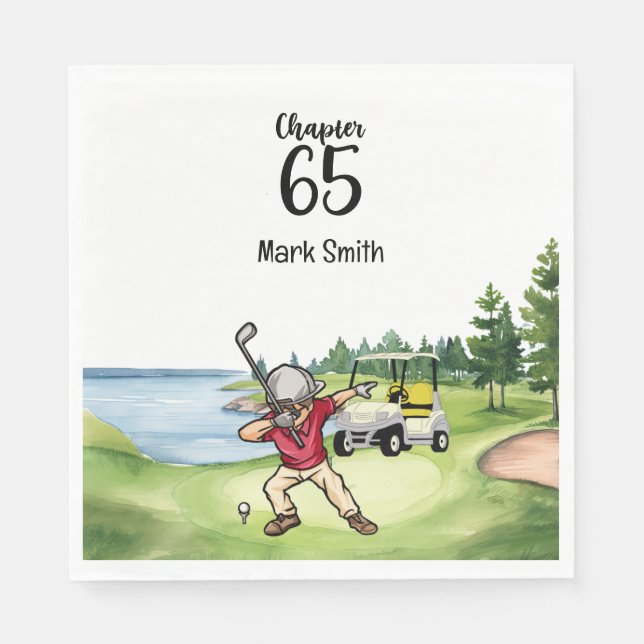 Golfer 65th Birthday Dabbing with golf cart Napkins (Front)