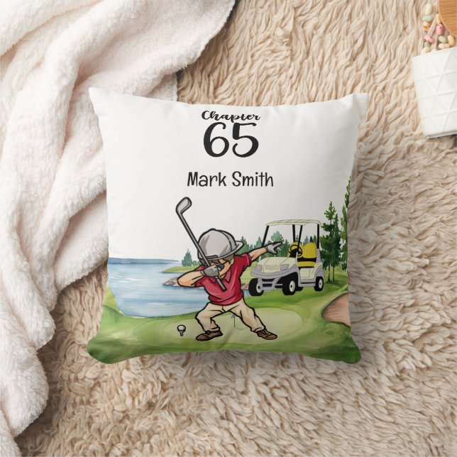 Golfer 65th Birthday Dabbing with golf cart Throw Pillow (Blanket)