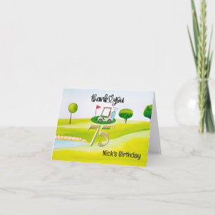 Golfer 75th Birthday on golf course Letterpress Thank You Card