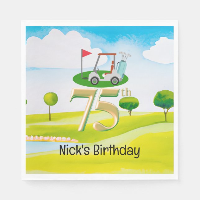 Golfer 75th Birthday on golf course Napkins (Front)