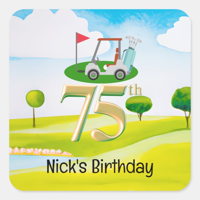 Golfer 75th Birthday on golf course Square Sticker (Front)