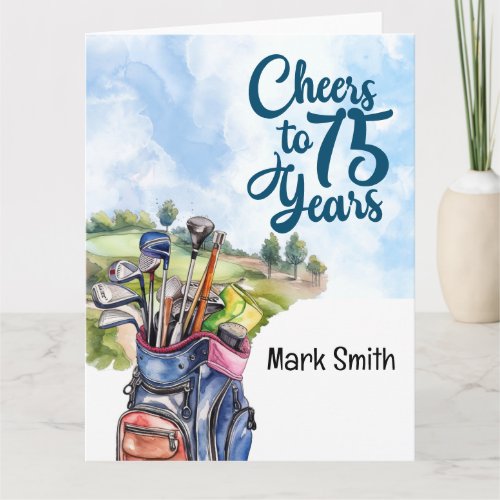 Golfer 75th Birthday with golf Bag on golf course Card