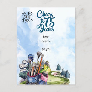 Golfer 75th Birthday with golf bag Save the Date  Invitation Postcard