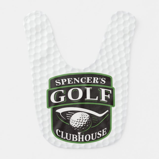 Golfer ADD NAME Player Golf Ball Club Clubhouse Baby Bib (Front)