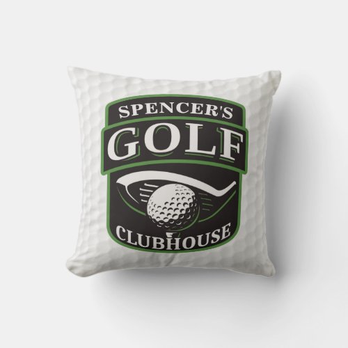 Golfer ADD NAME Player Golf Ball Club Clubhouse Throw Pillow