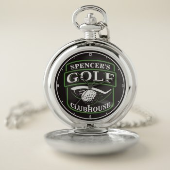 Golfer Add Name Pro Golf Player Club Clubhouse  Pocket Watch by GyftGuru at Zazzle