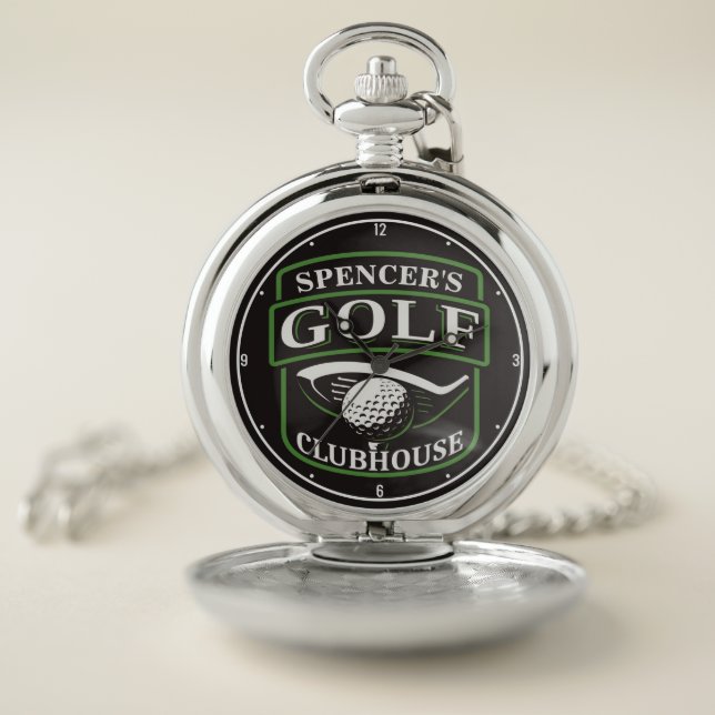 Golfer ADD NAME Pro Golf Player Club Clubhouse  Pocket Watch (Inside)