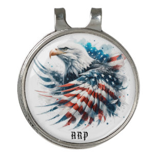 *~* Golfer American Flag Bald Eagle Initials AP16 Golf Hat Clip