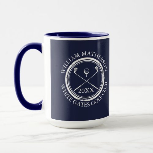 Golfer and Club Name Date Navy Blue Mug