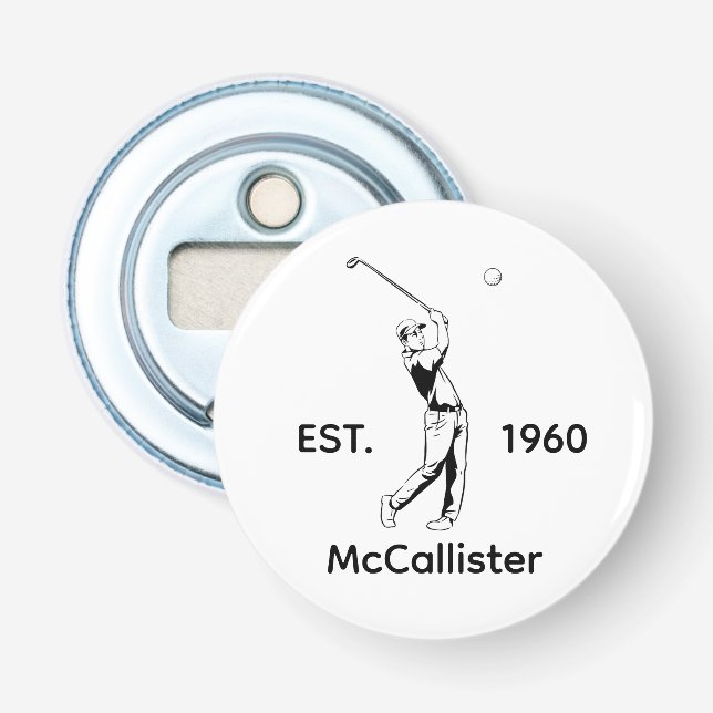 Golfer and Personalized name and year Bottle Opener (Front)