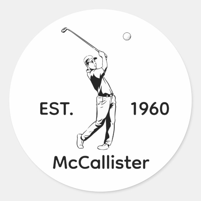 Golfer and Personalized name and year Classic Round Sticker (Front)