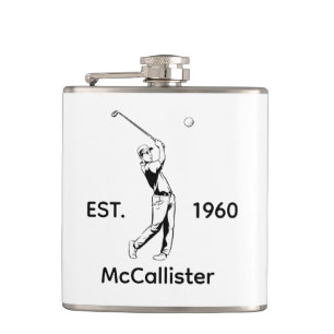 Golfer and Personalized name and year Flask