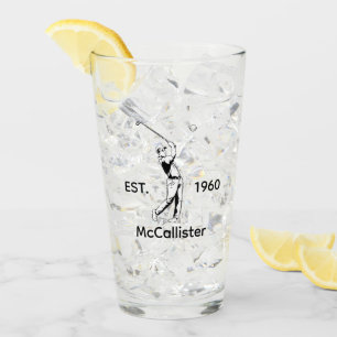 Golfer and Personalized name and year Glass