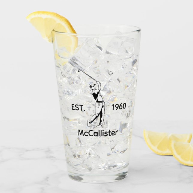 Golfer and Personalized name and year Glass (Front Ice)