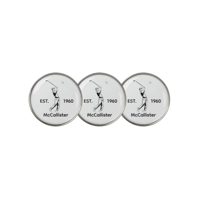 Golfer and Personalized name and year Golf Ball Marker (3 Up)
