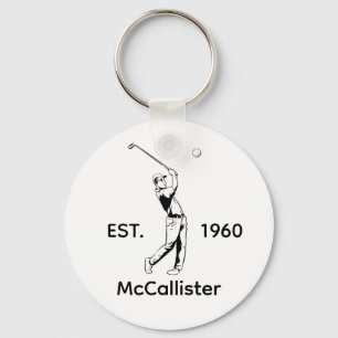Golfer and Personalized name and year Keychain