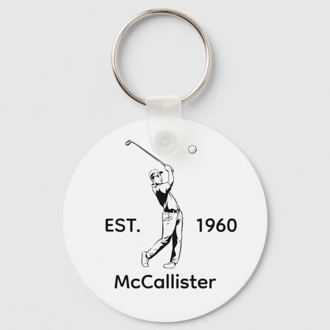 Golfer and Personalized name and year Keychain (Front)