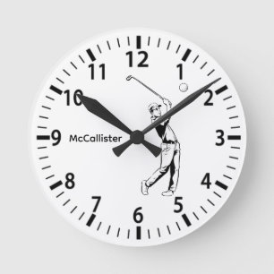 Golfer and Personalized name and year Wall Round Clock