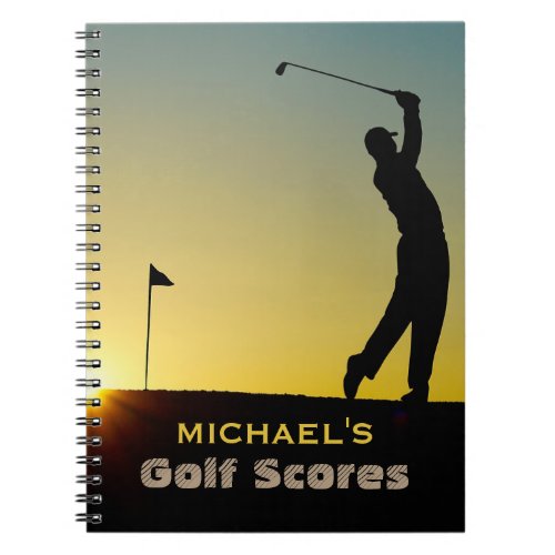 Golfer at Sunset Gold Scores Personalised Notebook