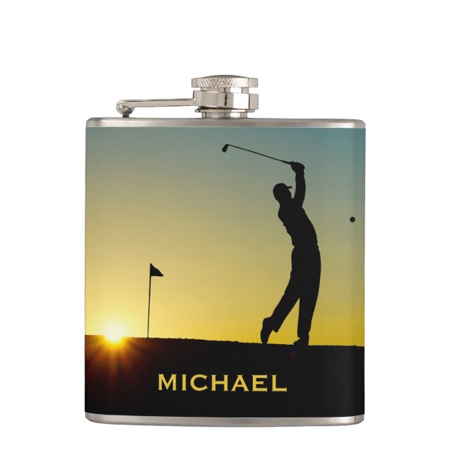 Golfer at Sunset Personalised Flask (Front)