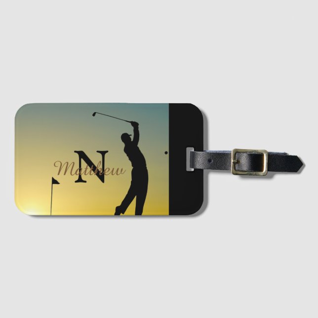 Golfer at Sunset Personalised Luggage Tag (Front Horizontal)