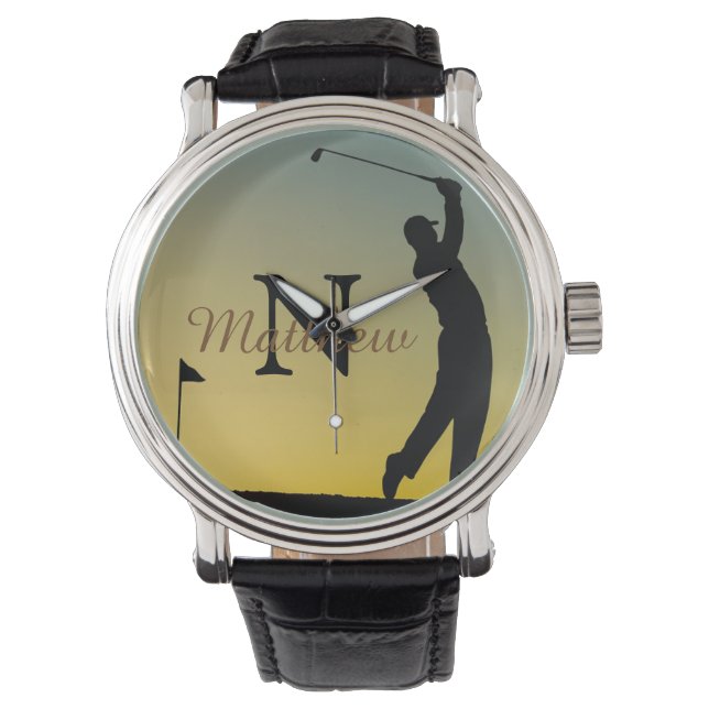 Golfer at Sunset Personalised Watch (Front)