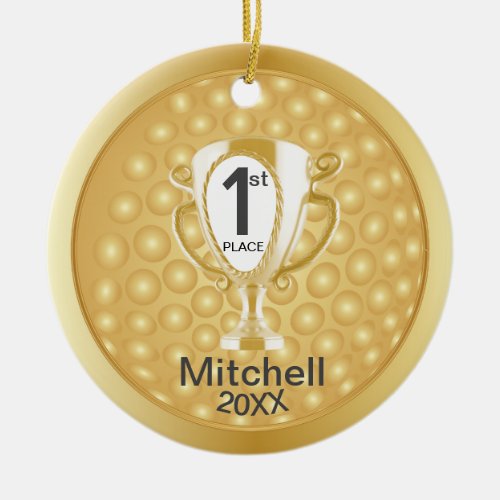 Golfer  Award _ Gold Ceramic Ornament