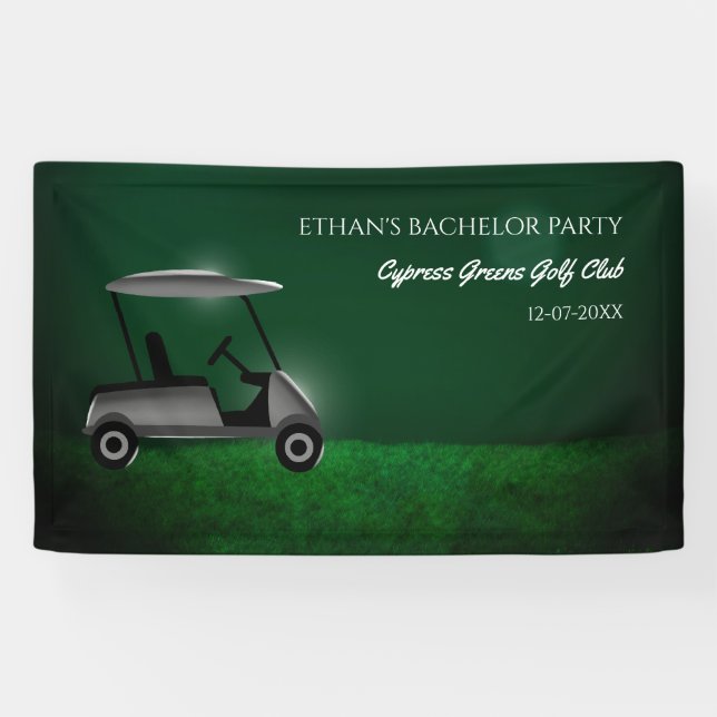 Golfer Bachelor Party - Green Golf cart -  Golfing Banner (Horizontal)