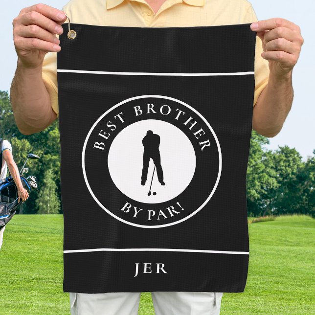 Golfer Best Brother By Par Family Monogram Black Golf Towel (Creator Uploaded)