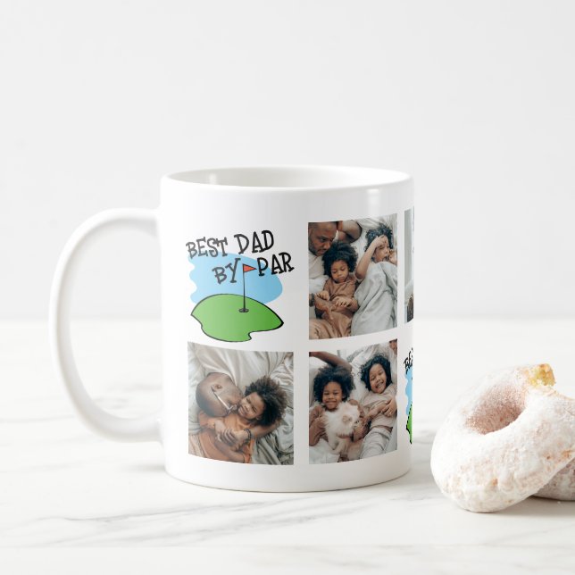 Golfer Best Dad By Par Golf Pun 7 Photo Coffee Mug (With Donut)