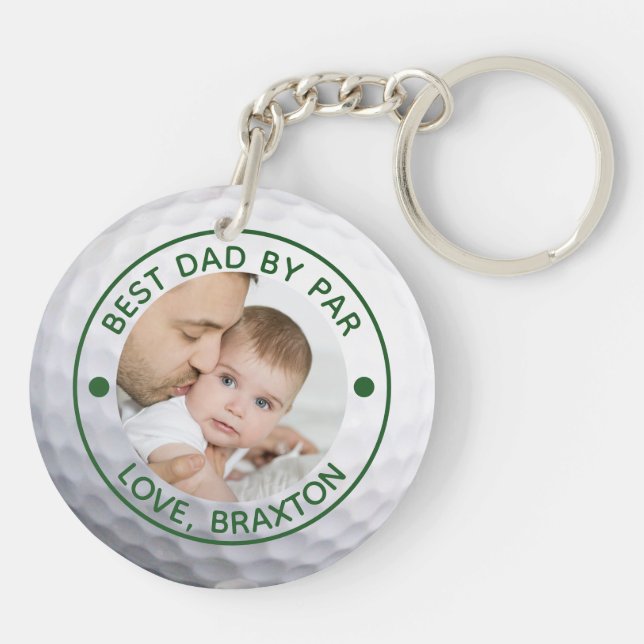 Golfer BEST DAD BY PAR Photo Personalized Keychain (Back)