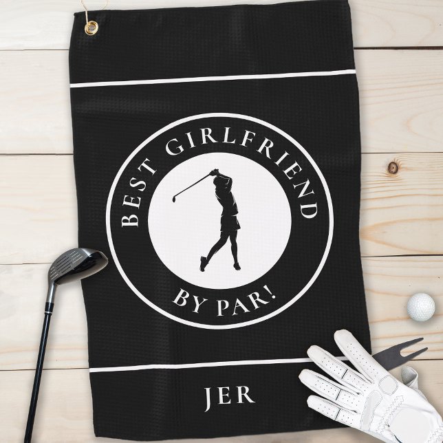 Golfer Best Girlfriend By Par Monogram Sport Black Golf Towel (Golfer Best Girlfriend By Par Monogram Sport Black Golf Towel Unique Gift for Her)