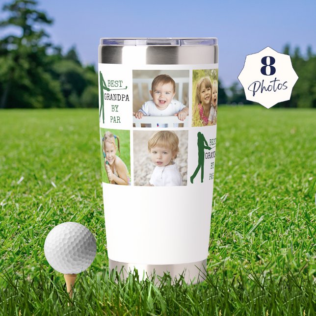 Golfer Best Grandpa By Par 8 Photo Collage Insulated Tumbler (Creator Uploaded)
