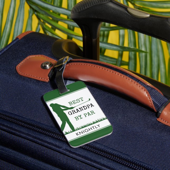 Golfer BEST GRANDPA BY PAR Personalized Luggage Tag (Back Insitu 3)