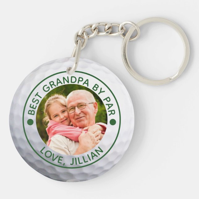 Golfer BEST GRANDPA BY PAR Photo Custom Keychain (Back)