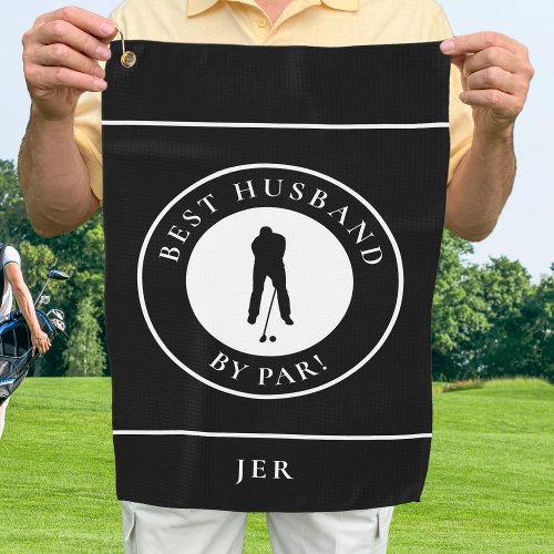 Golfer Best Husband By Par Monogram Sports Black Golf Towel