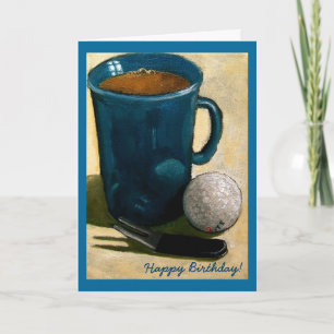 Golfer Birthday: Painting of Golf Ball, Mug, etc. Card