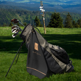 Golfer black gold modern monogrammed name elegant golf towel