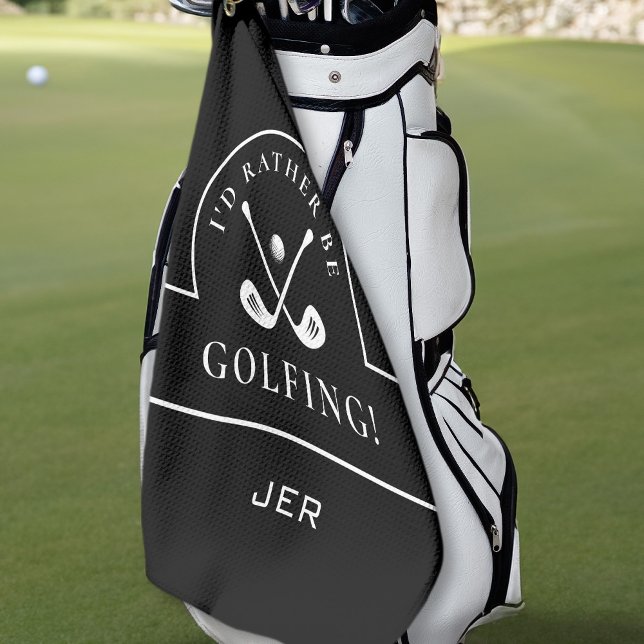 Golfer Black I'd Rather Be Golfing Monogrammed Pro Golf Towel (Creator Uploaded)