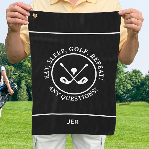 Golfer Black Modern Sports Pro Equipment Monogram Golf Towel