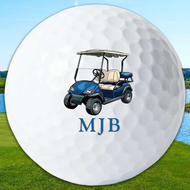Golfer Blue Cart Personalized 3 Initial Monogram Golf Balls (Creator Uploaded)